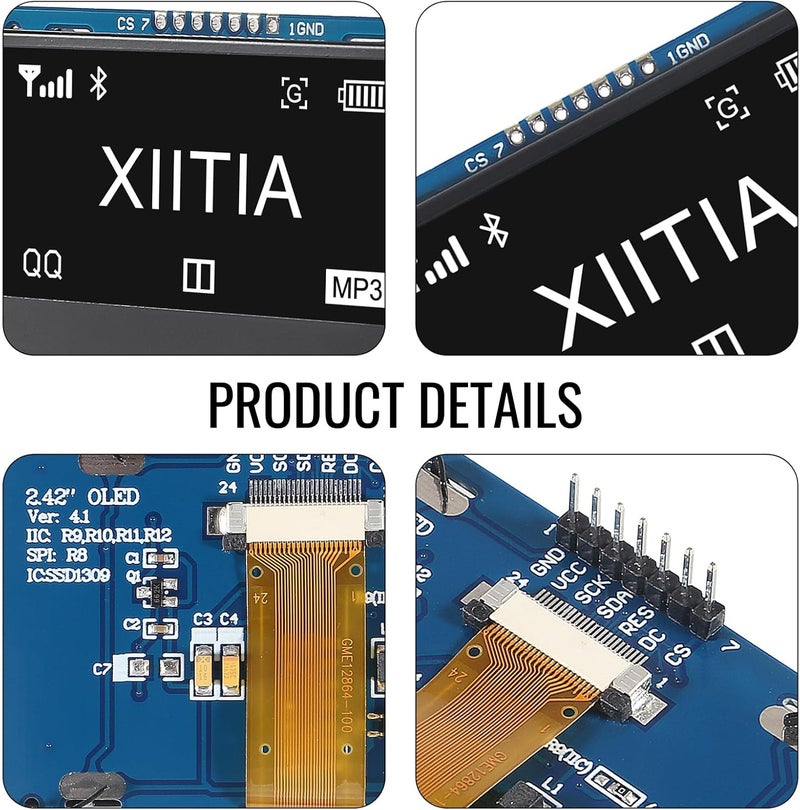 XIITIA 2pcs 2.42 inch 128x64 OLED LCD Display Module SSD1309 7 Pin SPI/IIC I2C Serial Interface for Arduino UNO R3 (White Light) - Image 4
